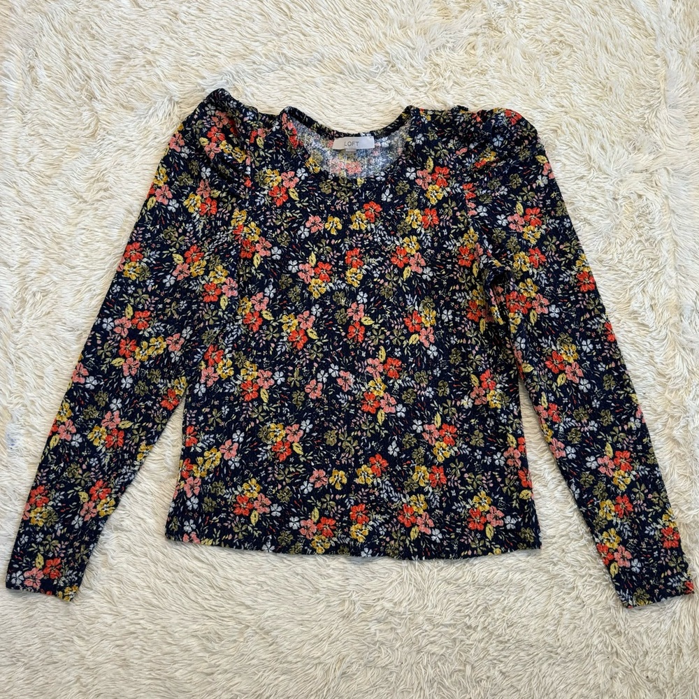 LOFT medium floral long sleeve knit blouse - Picture 1 of 8